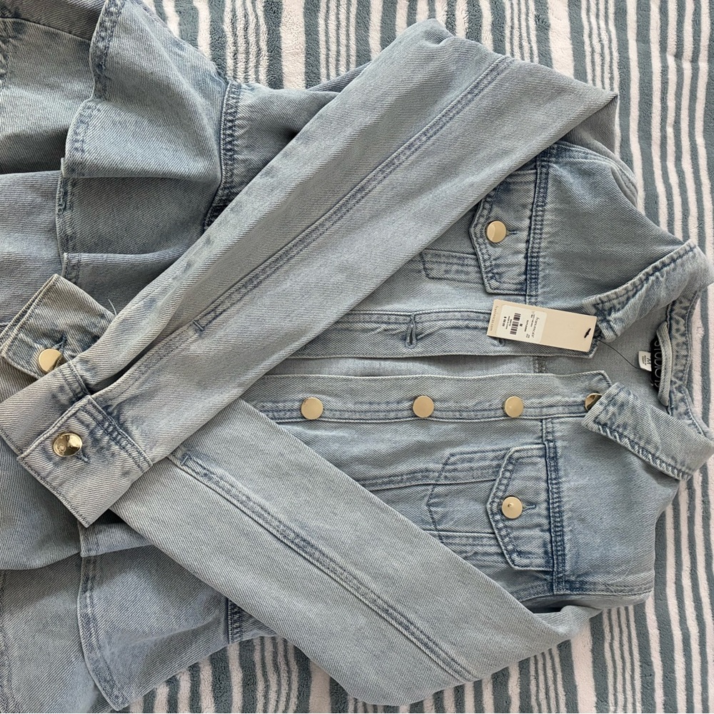 Francesca's Collections Ruffle Light Blue Jean Jacket